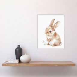 "Artery8 Adorable Fluffy Baby Bunny Animal Watercolour Wall Art Print in Beige - Size: W24"" x H32""" - thumbnail 4