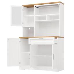 BTM Tall Display Cabinet with LED Lighting for Kitchen & Living Room in White - thumbnail 8