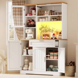 BTM Tall Display Cabinet with LED Lighting for Kitchen & Living Room in White - thumbnail 2