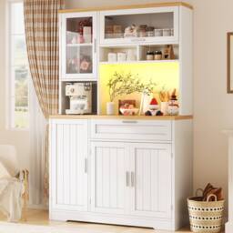 BTM Tall Display Cabinet with LED Lighting for Kitchen & Living Room in White - thumbnail 3