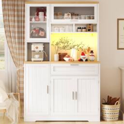 BTM Tall Display Cabinet with LED Lighting for Kitchen & Living Room in White - thumbnail 5