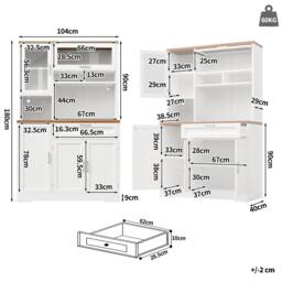 BTM Tall Display Cabinet with LED Lighting for Kitchen & Living Room in White - thumbnail 7