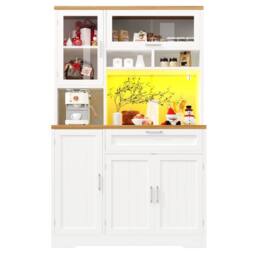 BTM Tall Display Cabinet with LED Lighting for Kitchen & Living Room in White - thumbnail 9