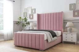 "Sloomy Sofia Gold Plush Bed Frame With 50"" Upholstered Headboard in Pink - Size: Small Double" - thumbnail 2