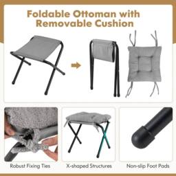Gymax Lazy Chair Modern Accent Chair With Ottoman & Folding Footrest in Grey - thumbnail 5
