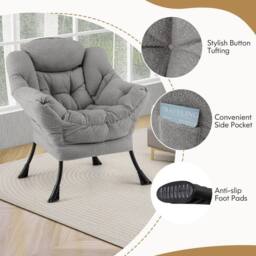 Gymax Lazy Chair Modern Accent Chair With Ottoman & Folding Footrest in Grey - thumbnail 4