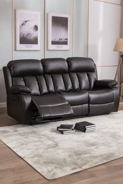 More4Homes Chester 3 Seater Manual High Back Bonded Leather Recliner Sofa in Brown - image 1