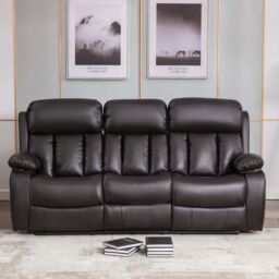 More4Homes Chester 3 Seater Manual High Back Bonded Leather Recliner Sofa in Brown - thumbnail 6