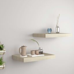 Berkfield Home Floating Wall Shelves 2 pcs Oak 40x23x3.8 cm MDF in Brown - thumbnail 1