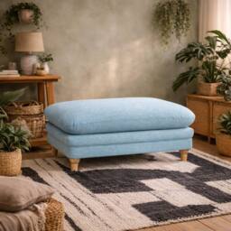 Wyld Haus Bambola Rectangular Duck Egg Chenille Footstool in Duck Egg Blue - thumbnail 1