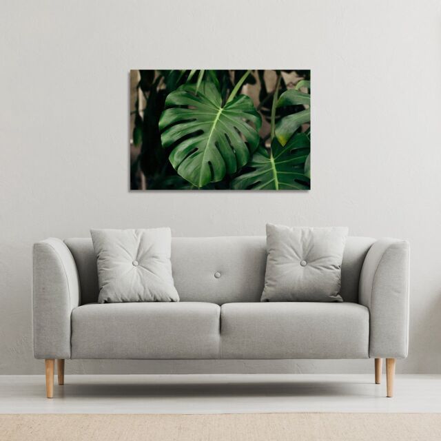 Benjamin Tate Design Monstera Leaves in home interior (Canvas Print) / 152 x 101 x 4cm in Natural - Size: 152 x 101 x 4 cm - image 1
