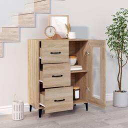 Berkfield Home Sideboard Sonoma Oak 69.5x34x90 cm Engineered Wood in Light Tan - thumbnail 1