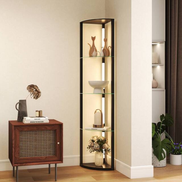 HOMCOM LED Floor Lamp with Shelves, Dimmable Standing Lamp with Foot Switch in Black - image 1