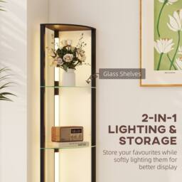 HOMCOM LED Floor Lamp with Shelves, Dimmable Standing Lamp with Foot Switch in Black - thumbnail 4