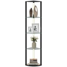 HOMCOM LED Floor Lamp with Shelves, Dimmable Standing Lamp with Foot Switch in Black - thumbnail 2