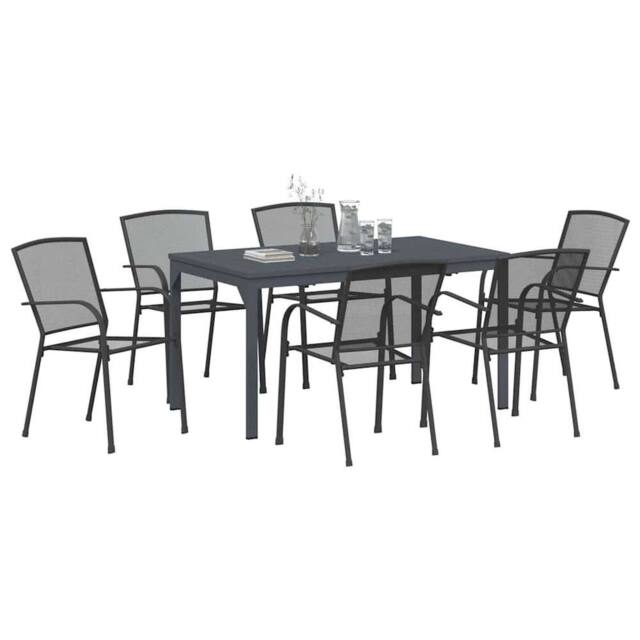 Berkfield Home Comfortable 7 Piece Garden Dining Set Anthracite Steel in Charcoal