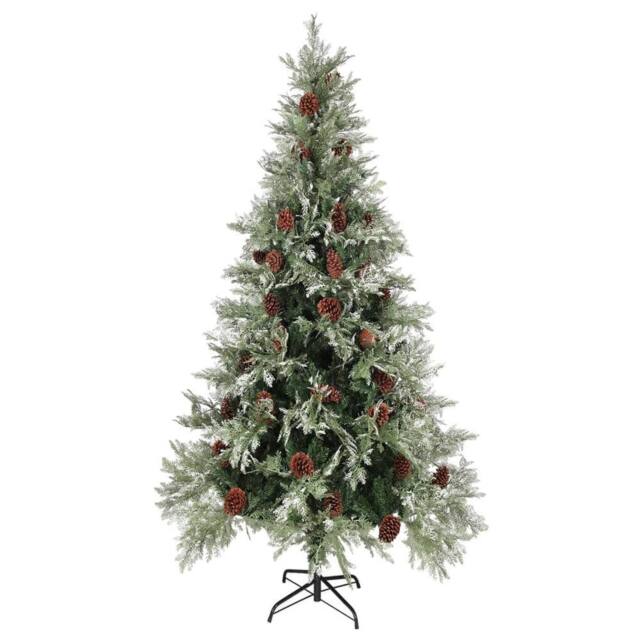 Berkfield Home Pre-lit Christmas Tree with Pine Cones Green&White 225 cm PVC&PE in Green - image 1