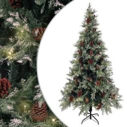 Berkfield Home Pre-lit Christmas Tree with Pine Cones Green&White 225 cm PVC&PE in Green - thumbnail 2