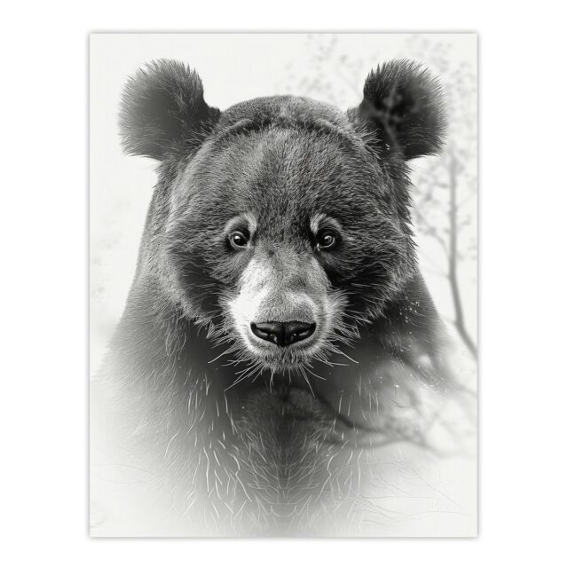 "Artery8 Wall Art Print Bear Portrait Pencil Drawing Animal Lover Realistic Poster in Grey - Size: W18"" x H24""" - image 1