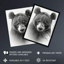 "Artery8 Wall Art Print Bear Portrait Pencil Drawing Animal Lover Realistic Poster in Grey - Size: W18"" x H24""" - thumbnail 2