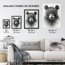 "Artery8 Wall Art Print Bear Portrait Pencil Drawing Animal Lover Realistic Poster in Grey - Size: W18"" x H24""" - thumbnail 3
