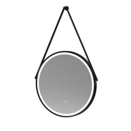 Balterley Round Framed LED Mirror with Demister & Hanging Strap, 600mm - Black