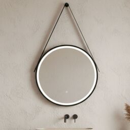 Balterley Round Framed LED Mirror with Demister & Hanging Strap, 600mm - Black - thumbnail 9