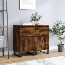 Berkfield Home Sideboards 2 pcs Smoked Oak 40x35x70 cm Engineered Wood in Brown - Size: 40 x 35 x 70 cm - thumbnail 2