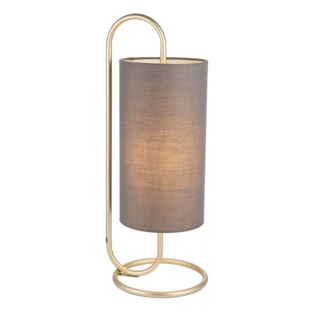 Loops Modern Antique Brass Oval Table Lamp Desk Light & Grey Fabric Cylinder Shade - image 1