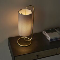 Loops Modern Antique Brass Oval Table Lamp Desk Light & Grey Fabric Cylinder Shade - thumbnail 4