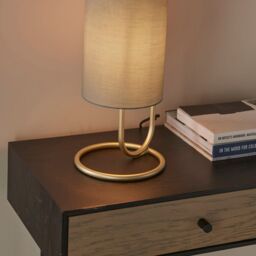 Loops Modern Antique Brass Oval Table Lamp Desk Light & Grey Fabric Cylinder Shade - thumbnail 5