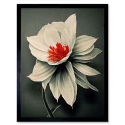 "Artery8 Wall Art Print Realistic Greyscale Macro Flower Floral Bloom with Orange Red Stamen Art Framed in Black - Size: W12"" x H16""" - thumbnail 1