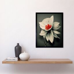"Artery8 Wall Art Print Realistic Greyscale Macro Flower Floral Bloom with Orange Red Stamen Art Framed in Black - Size: W12"" x H16""" - thumbnail 2