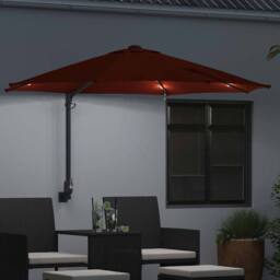 Berkfield Home Wall-mounted Garden Parasol with LEDs Terracotta 248 cm in Orange - thumbnail 3