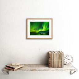 "Artery8 Wall Art Print Northern Lights Aurora Borealis Green Framed in Beige - Size: W7"" x H9""" - thumbnail 2