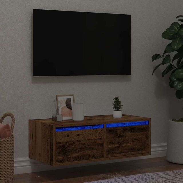 Berkfield Home TV Cabinet with LED Lights Old Wood 75x35.5x25 cm in Brown - image 1