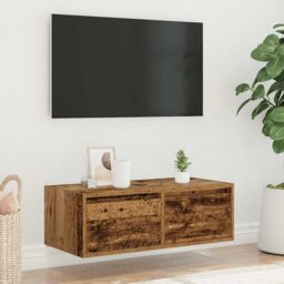 Berkfield Home TV Cabinet with LED Lights Old Wood 75x35.5x25 cm in Brown - thumbnail 4