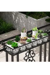 Living and Home 80Cm Hanging Railing Planter Flower Pot Holder Plant Rack in Black