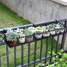 Living and Home 80Cm Hanging Railing Planter Flower Pot Holder Plant Rack in Black - thumbnail 5