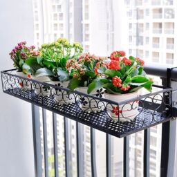 Living and Home 80Cm Hanging Railing Planter Flower Pot Holder Plant Rack in Black - thumbnail 3