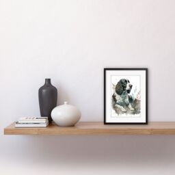 "Artery8 Wall Art Print English Springer Spaniel Dog Lying in Field Modern Watercolour Artwork Framed 9X7 Inch in Black - Size: W7"" x H9""" - thumbnail 2