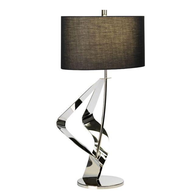 Loops Table Lamp Black Shade Highly Polished Nickel Finish LED E27 60W Bulb in Metallics - image 1