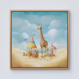 Warren Reed - Designer Giraffe On A Beach Holiday Framed Canvas in Light Brown - Size: w10 inch x h10 inch - thumbnail 1