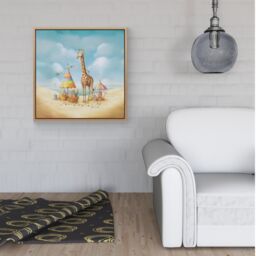 Warren Reed - Designer Giraffe On A Beach Holiday Framed Canvas in Light Brown - Size: w10 inch x h10 inch - thumbnail 2