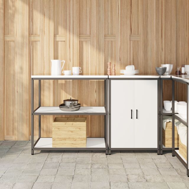 Berkfield Home Kitchen Storage Set with Shelf with Storage with Door Adjustable 2 pcs White 150 x 50 x 92 cm - image 1