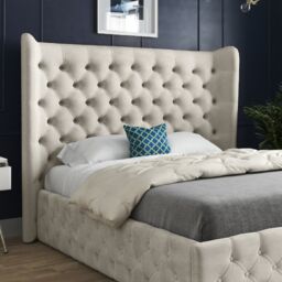KDMD Florence Wide Winged Upholstered Soft Velvet Cream Bed Frame - Size: Super King - thumbnail 2