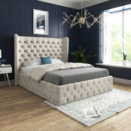 KDMD Florence Wide Winged Upholstered Soft Velvet Cream Bed Frame - Size: Super King - thumbnail 1
