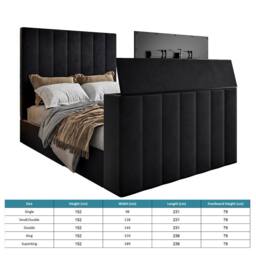 KDMD Vogue Upholstered Soft Velvet Line Black Tv Bespoke Bed Frame - Size: Small Double - thumbnail 6