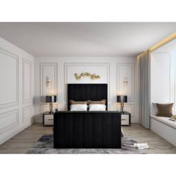 KDMD Vogue Upholstered Soft Velvet Line Black Tv Bespoke Bed Frame - Size: Small Double - thumbnail 2