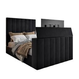KDMD Vogue Upholstered Soft Velvet Line Black Tv Bespoke Bed Frame - Size: Small Double - thumbnail 4